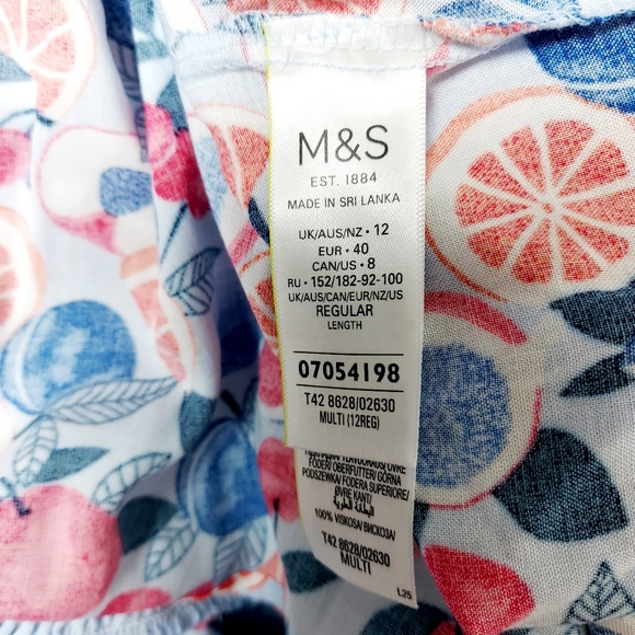 Marks & Spencer Blue Red Fruit Print Strappy Midi Dress BNWT Size 12 - Picture 8 of 9